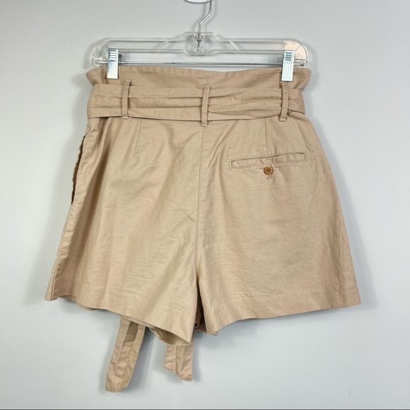 Aritzia Wilfred Marne Cairo Beige High Waisted Tie Front Paperbag Linen Shorts 8 - Picture 8 of 16
